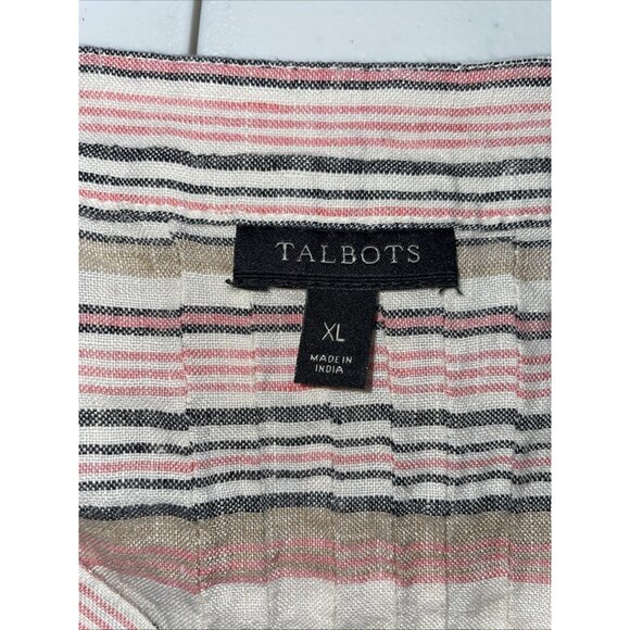 Talbots‎ 100% Linen Pink Stripe Tie Sleeve Coastal Lightweight Top XL Beach - Picture 4 of 8